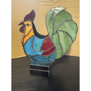 Vintage Stained Glass Rooster Tea Light  Candle Very Colorful